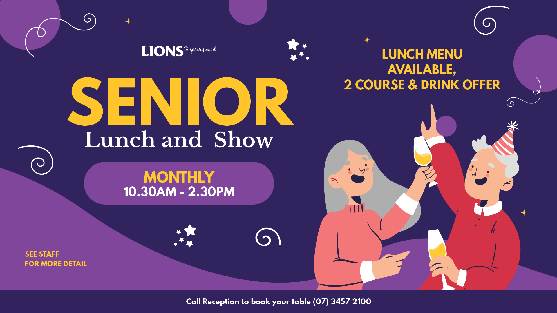 Monthly Senior lunch & show @ Lions @ Springwood